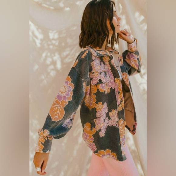 FREE PEOPLE Jacquard Ruby Jacket Oversized Boho in Charcoal size L‎ - Picture 9 of 16